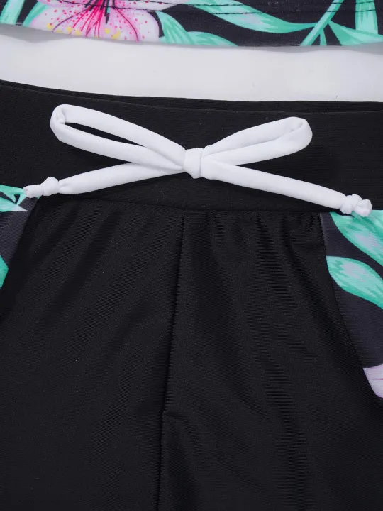 2Pcs%20Kids%20Girls%20Swimming%20Suit%20Round%20Neck%20Short%20Sleeves%20Floral%20Print%20Top%20Drawstring%20Boyshorts%20Beach%20Swimwear%20Bathing%20Suits%20-%20Image%207