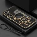 Astronaut Bracket Plating Case For Samsung Galaxy S24 S23 S23FE S22 S21 S20 FE S10 S9 S8 Plus Ultra Note 20 10 9 8 Lanyard Cover. 