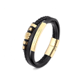 Wholesale High Quality Men's Leather Hand Jewelry 3 Layers Real Leather Bracelet Magnetic Clasp Men Bracelet.