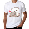 Cute Mochi Peach Cat Milk Goma Cartoon T Shirts Men Women's Cotton Funny T-Shirts O Neck Tees Short Sleeve Clothing Gift Idea. 