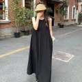 Japan South Korea Open Back Holiday Strap Sleeveless Tank Top for Women's Summer Design, Small and Loose, White Beach Long Dress.