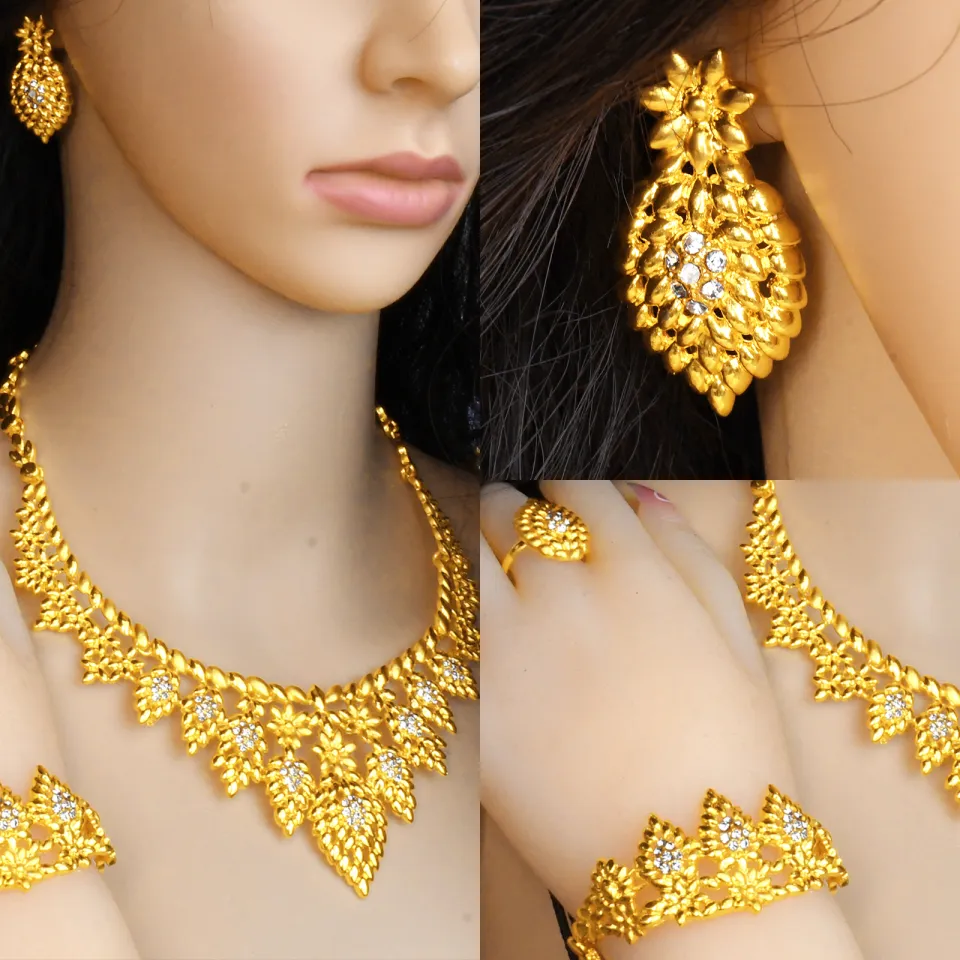 Dubai 24K Gold Plated Boutique Jewelry Set Fashion Gold Color 4Pcs