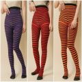 Goth Punk Women Striped Pantyhose Rainbow Long Tights Christmas High Waist Cosplay Stocking Elastic Slim Legging Long Socks.