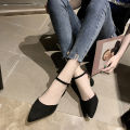 French Teenage High Heels Women 2024 Spring and Summer New Wanwan Style Shoes All-Matching Chunky Heel Mid Heel Internet-Famous Pointed Toe Shoes. 