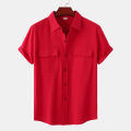 Mens Solid Cotton Linen Fashion Stripe Print Casual Shirt Plus Size Beach Shirt.