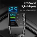 7-In-1 Retractable Car Charger with Digital Voltmeter USB+PD Port Fast Charging Cable.