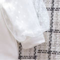 DSstyles Baby Girls Dress Set Casual Long Puff Sleeves T-shirt Plaid Knitted Tank Dress With Pearl Button Trim Outfit For Kids Toddler Girls Gifts.