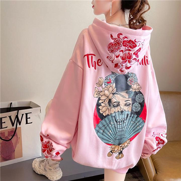 Thin Hoodies Sweatshirts Print Women Chinese Style Loose Anime