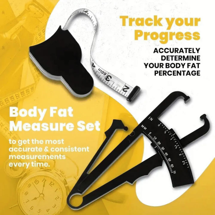 AccuMeasure Body Fat Caliper and Tape Measure - Easy-to-Use Skinfold Calipers and Measuring Tape for Accurate Body Fat Measurement - Ideal Health Measuring Tool for Men and Women