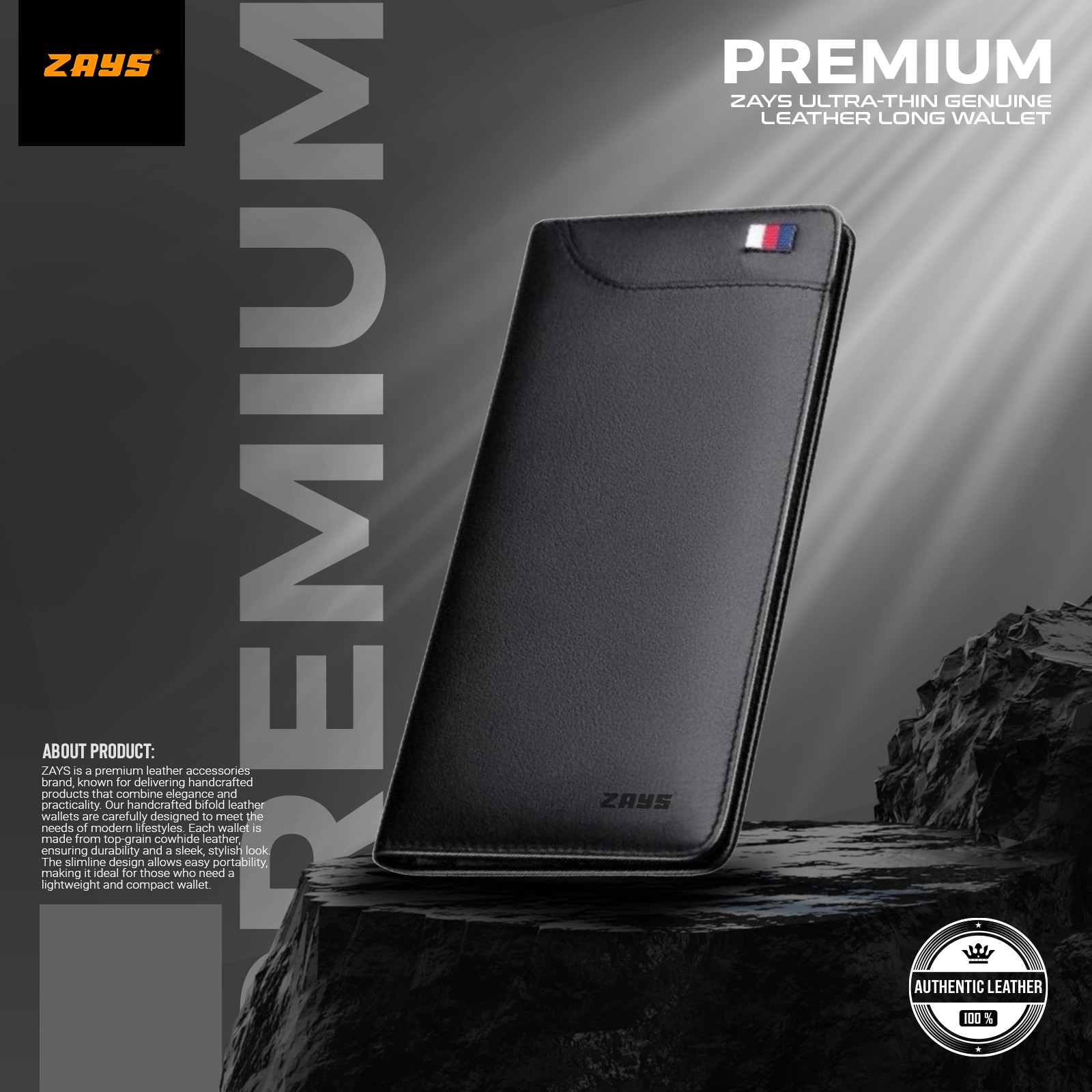Zays Ultra-Thin Genuine Leather Long Wallet for Men & Women | Slim, Stylish & Durable Card Holder with Multiple Pockets | ZLW101- Black