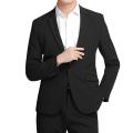 Men's 2 Piece Slim Fit Business Suit Set, 1 Button Black Blazer Jacket Pants Solid Wedding Dress Tux and Trousers. 