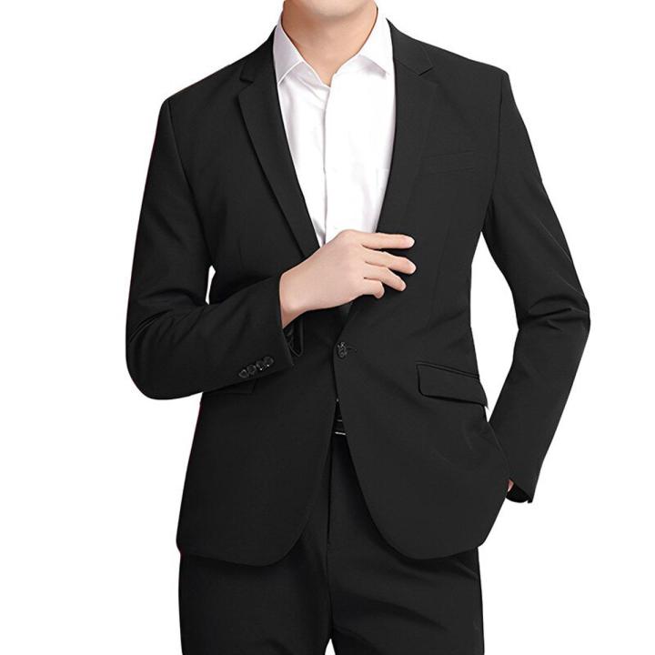Men's Piece Slim Fit Business Suit Set, Button Black Blazer Jacket  Pants Solid Wedding Dress Tux and Trousers