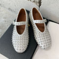 Rhinestone Flat Mary Jane Shoes Luxury Designer Mule Shoes Pumps Women Black Fashion Casual Round Head Rivet Flat Shoes Women House Foocus.