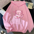Anime Axolotl Loves Strawberry Milk Doodle Hoodie Kawaii Hoodies Winter Women Spring/Autumn Unisex Sweatshirt Harajuku Sudaderas KEEMEEUYZO.