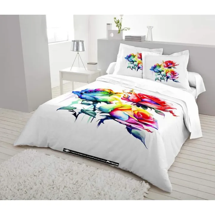 Cotton Print 7.5/8.5 Feet Double King Size Bad sheet Set With Two ...