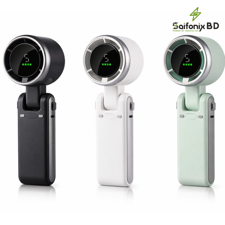 Folding High-Speed Handheld Turbo Fan Rechargeable Portable Mini Fan with Digital Display 5 Speed Type-C Charging | Saifonix BD