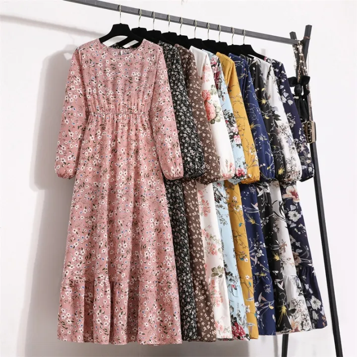 Women%20Floral%20Printed%20Maxi%20Dresses%20Spring%20Summer%20Casual%20O%20Neck%20Full%20Sleeve%20High%20Waist%20A%20Line%20Boho%20Beach%20Party%20Long%20Dress%20Vestidos%20-%20Image%202