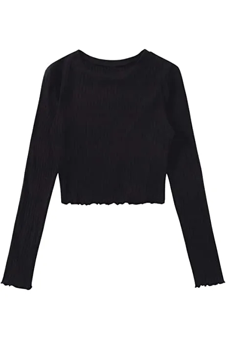 Long%20Sleeve%20Crop%20Top%20for%20Women%20Rib%20Fabric%20Lattice%20Design%20Spring%20Autumn%20Blouse%20-%20Image%204