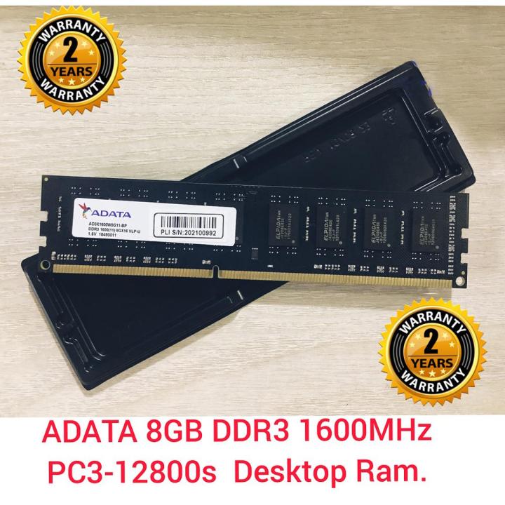 ADATA 8GB DDR3 1600 MHZ DESKTOP RAM, SDRAM PC3-12800 1600MHz 240-pin Memory For Desktop With ( 2 Years Warranty)