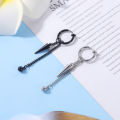 ZS 1PC Punk Black Dangle Earring Stainless Steel Tassel Chain Earring Men Women Korean Ear Clip Piercing Boy Drop Earring. 