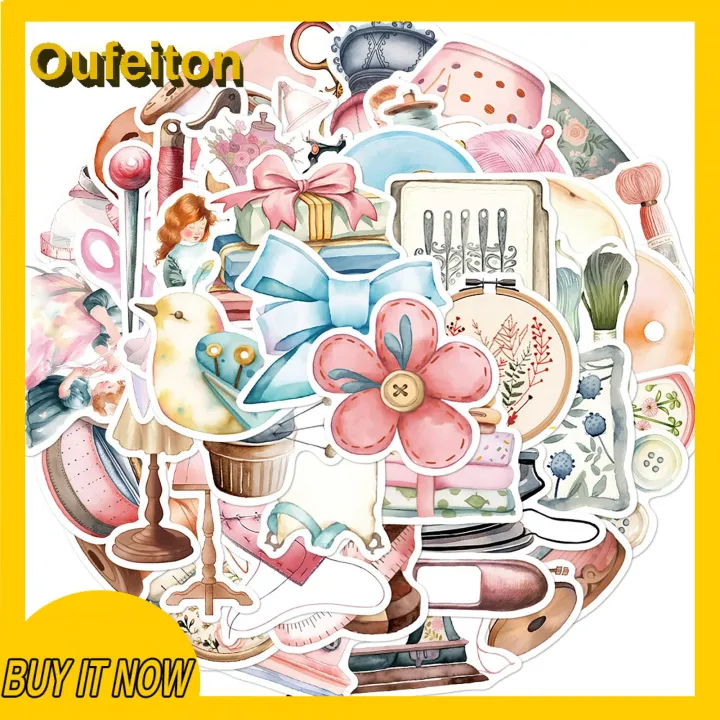 Oufeiton Sewing Pattern Stickers 50pcs Cute Sewing Theme Stickers for ...