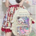 New Girls Large School Pink Ita Backpack with Two Clear Pockets for Pin Display Women Big Kawaii Ita Bag with Insert Plate H221.