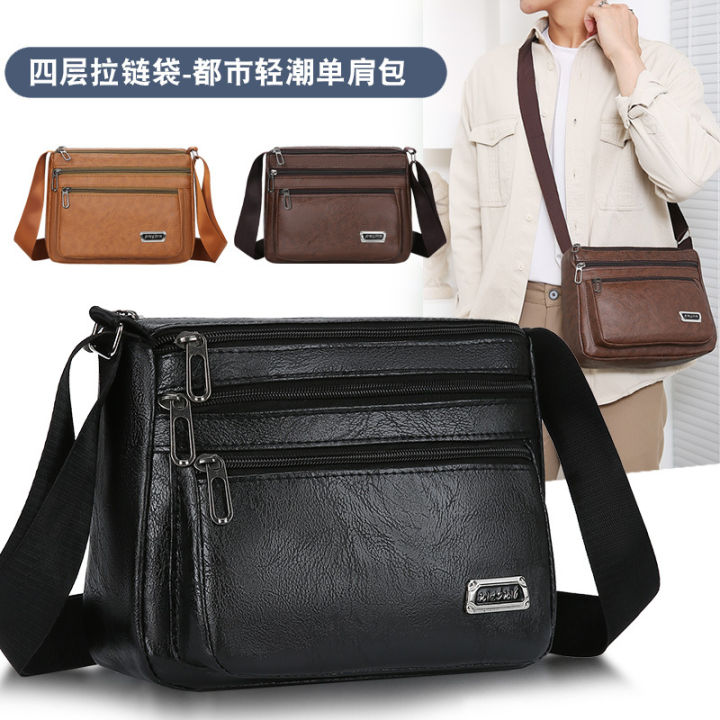 PU horizontal men's shoulder bag, crossbody business commuter men's bag, autumn new casual men's work bag