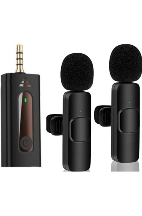 K35 Dual Wireless Microphone 3.5mm with ANC Active Noise Cancelling Aux Receiver, Omni directional, 5 Hour Battery Life, Compatible with Cameras and Smartphones Dual Mic, Single Receiver BD Best Product By Exotic Wholesale Gadget