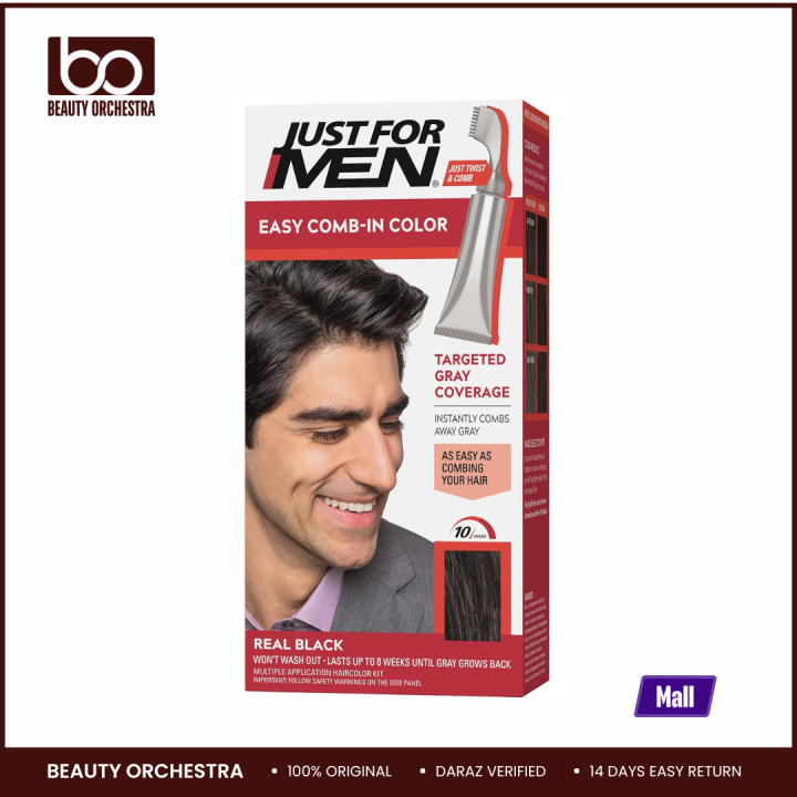Just For Men Easy Comb-In Color Mens Hair Dye, Easy No Mix Application with Comb Applicator - Real Black, A-55, Pack of 1