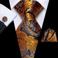 Hi-Tie 100% Silk Luxury Mens Ties Floral Black Gold Ties Paisley NeckTie Pocket Square Cufflinks Set Men's Wedding Party Tie. 