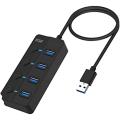 4 Port USB Hub Splitter 3.0 for Desktop Laptop Computer, USB Extender Hub with Individual Switches. 