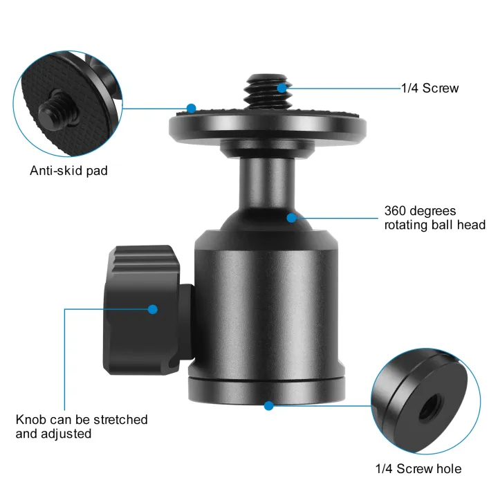 PULUZ%201/4%20inch%20Inner%20Screw%20Metal%20Tripod%20Ball%20Head%20Adapter%20with%20Knob%20Lock(Black)%20-%20Image%203