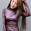 Korean Fashion 2020 Autumn and Winter New Fashion Turtleneck Solid Color PU Leather Long-sleeved Fleece Jacket Slimming Top. 
