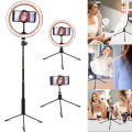 26CM LED Ring Light Photography Dimmable Video For smartphone（1 meter selfie stick + 1 iron tripod）. 