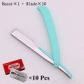 Barber Shaving Razor Blade Folding Shaving Knife ABS Straight Hair Cut Razors Holder Beard Shaver Tools 1 Pcs + 10 Blades 74#.