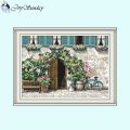 Gate Counrtyard Scenic Cross Stitch Kits Aida 14ct 16ct 11ct Printed Canvas Fabric Needlework DIY Embroidery Home Decor Crafts.