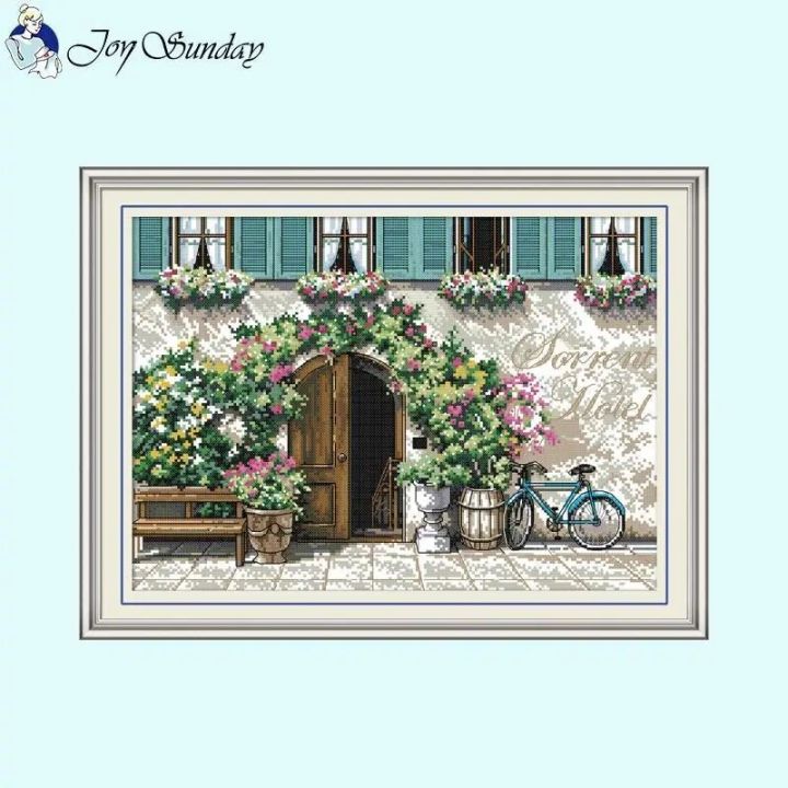 Gate Counrtyard Scenic Cross Stitch Kits Aida 14ct 16ct 11ct Printed Canvas Fabric Needlework DIY Embroidery Home Decor Crafts