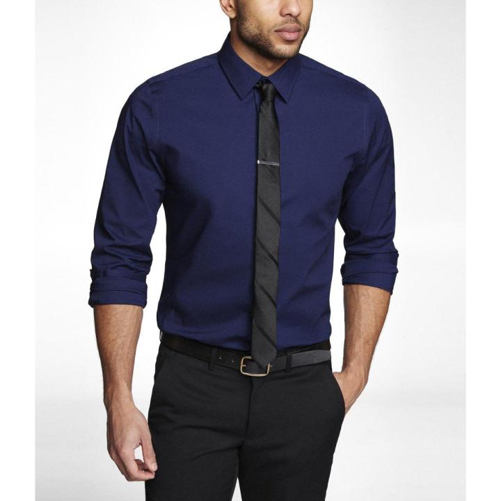 Dark Mens Blue Shirt With Tie Navy Blue Full Sleeve Formal Shirt