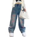 New 2024 Spring Teenagen Girls Jeans Stars Love Towel Embroidered wide Leg Long pants Baggy Denim Trousers for 4-13yrs Kids Girl. 