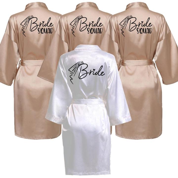Wedding Party Team Bride Robe With Black Letters Kimono Satin Pajamas Bridesmaid Bathrobe NLJY002
