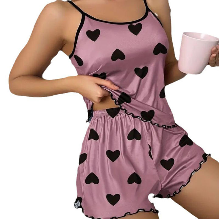 Two-Piece%20Heart%20Print%20Women's%20Pajamas%20Purple%20Blue%20Casual%20Homewear%20Comfortable%20Heart%20Print%20Pajama%20Sleepwear%20Set%20Heart%20Print%20Ice%20-%20Image%204