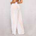 Women See Through Boho Wide Leg High Waist Trousers Beach Long Loose Mesh Sheer Pants Hot. 