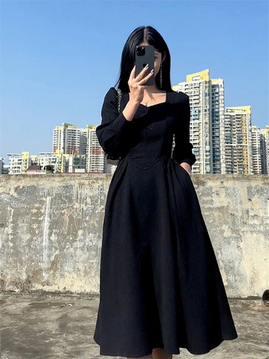 Black%20Maxi%20Dresses%20For%20Women%20Elegant%20French%20Square%20Neck%20Long%20Dress%20Korean%20Fashion%20Autumn%202023%20Party%20Casual%20Vintage%20Vestidos%20-%20Image%204