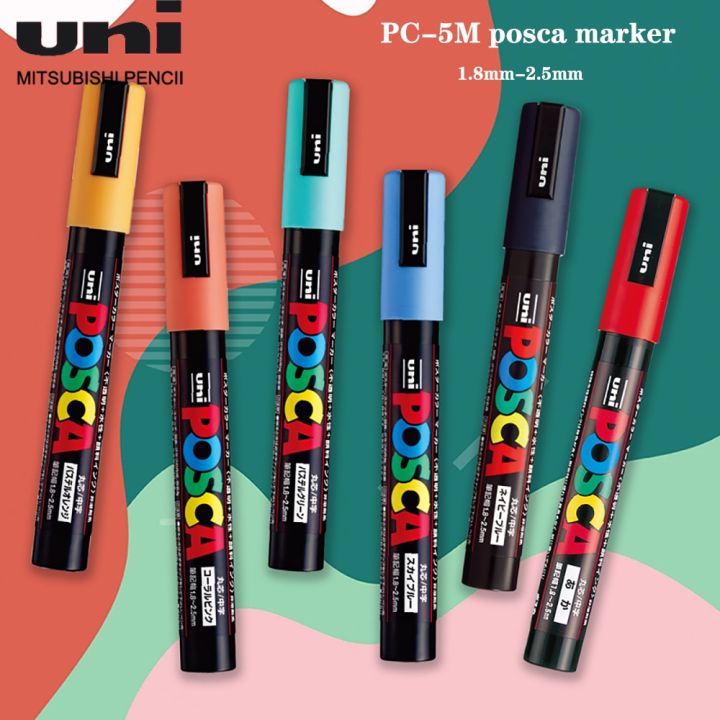 UNI PC-5M POP POSCA Marker 1.8-2.5mm Waterborne Advertising Poster/Graffiti Marker Characters Bright and Colorful Highlighter