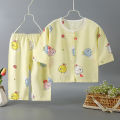 2024 Children's Pajama Set Summer Boys and Girls Baby Thin Cardigan Home Cotton Silk Air Conditioning Clothing.