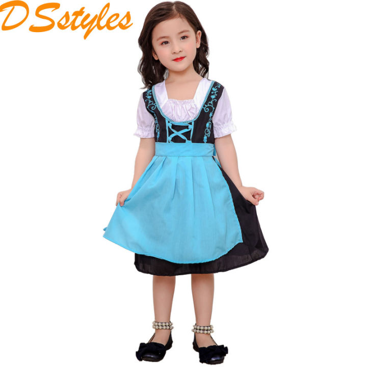 DSstyles Kids Girls Oktoberfest Costume Traditional Bavarian German Dirndl Dress Little Girl Stage Performance Costume