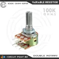 100K Ohm 2Pcs Pack Double Layer Variable Resistor / Potentiometer 6 Pin Dual Gang Linear Taper, Rotary, Adjustable Variable Resistor / Potentiometer For Electric & Electronics.. 
