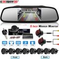 Full Kit 8 Sensors-Blue Sensors-Koorinwoo Car Parking Sensor 5 Inch Mirror Monitor rear view Camera + Front Fort Cam IR Night Vision Alarm System Car Parktronic. 