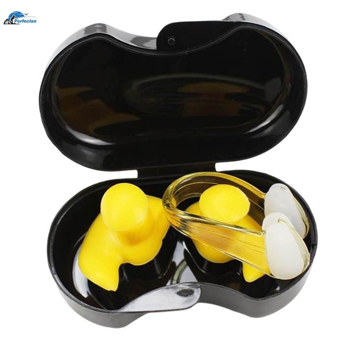 Swimming Ear Plug Nose Clip Set Silicone Swimming Earplugs Men Women Kids Yellow