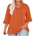 Elegant Ease: Women’s Plus Size Ruffle V-Neck Tops for Summer Style.